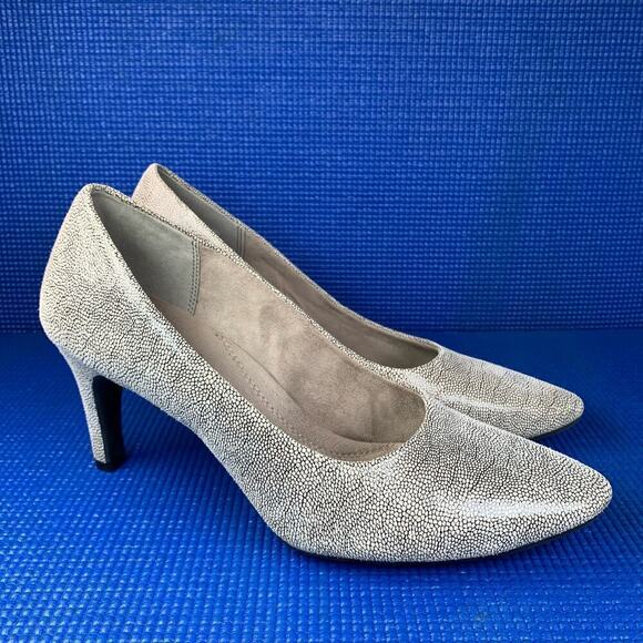 🔴 AEROSOLES Heel Rest EXQUISITE Women`s US 10M Grey Leather Pumps Shoes VN - Picture 3 of 8